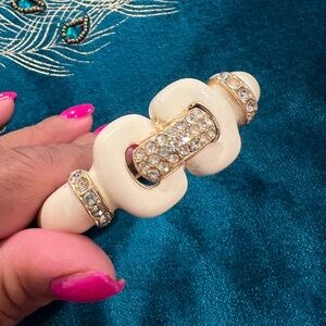 Vintage CINER Gold and Cream  Cuff Bracelet with clear crystal Accents